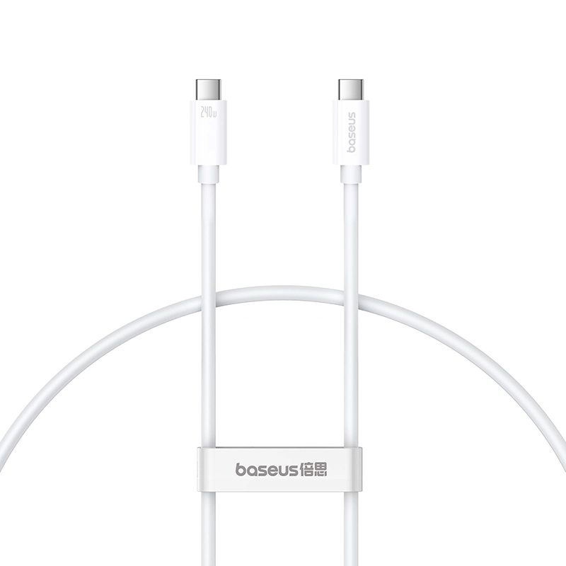Baseus 240W 1m Type-C to Type-C 8K 60HZ Full-Function Fast Charging Cable – Moon White