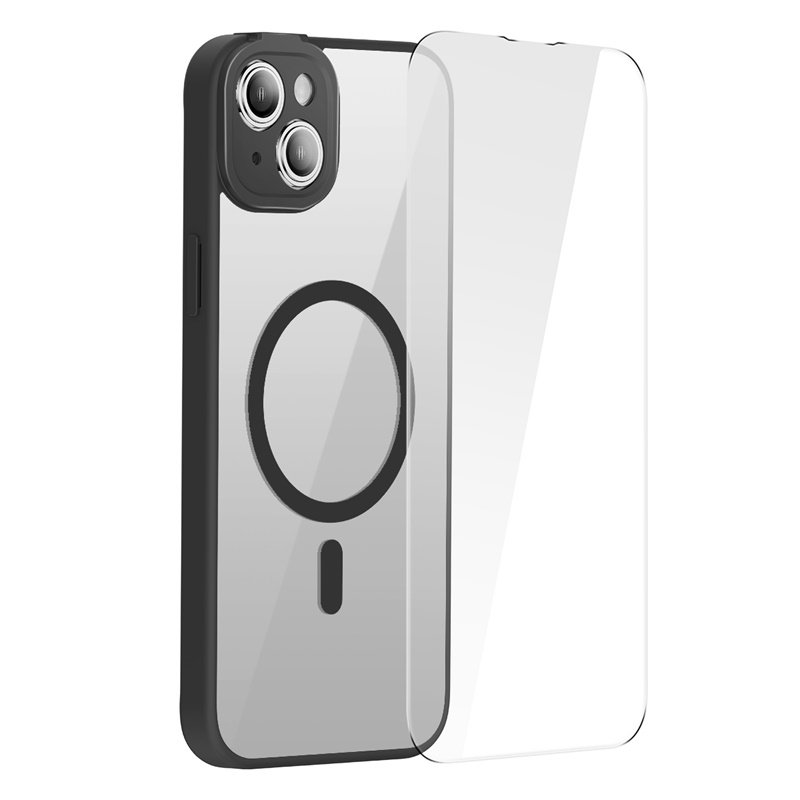 Baseus iPhone 14 Plus Frame Series Magnetic Case (Pack of 1 with Full Coverage Tempered Glass Screen Protector and Cleaning kit), Black – ARJT030001