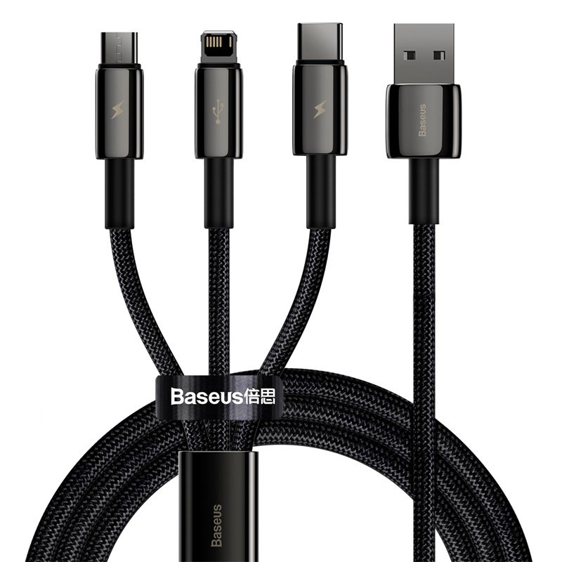 Baseus Tungsten 1.5 Meter USB to M+L+C 3.5A Cable- 1 Year Warranty