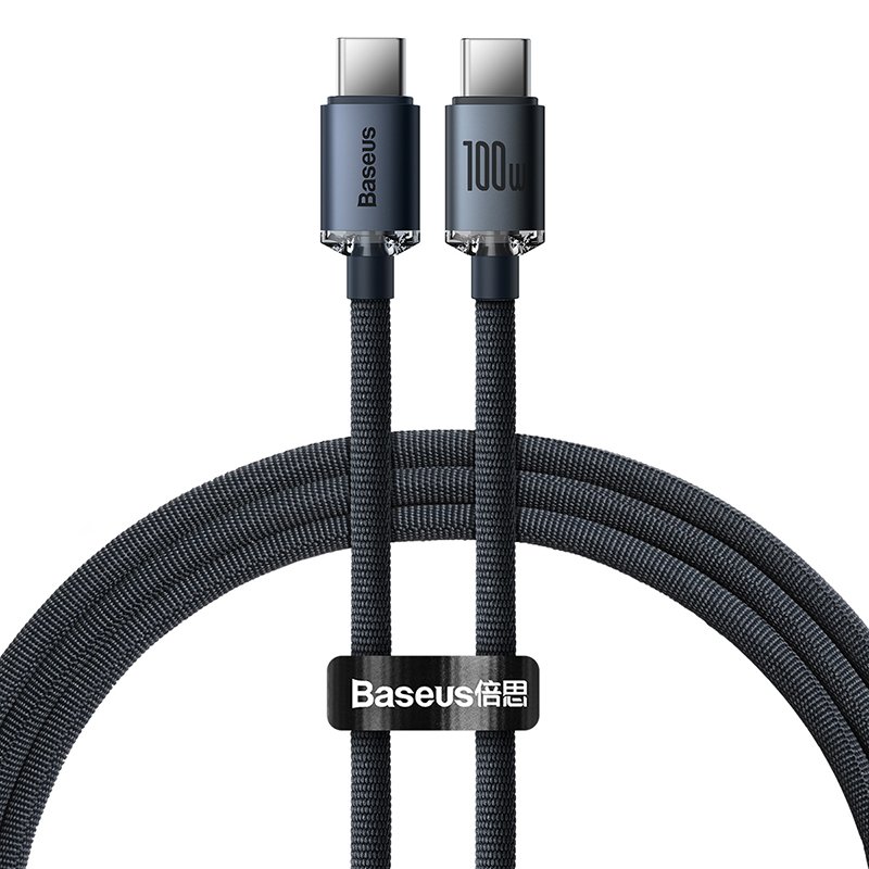 Baseus 2m Type-C to Type-C 100W Fast Charging Data Cable – Cable Crystal Shine Series – Black