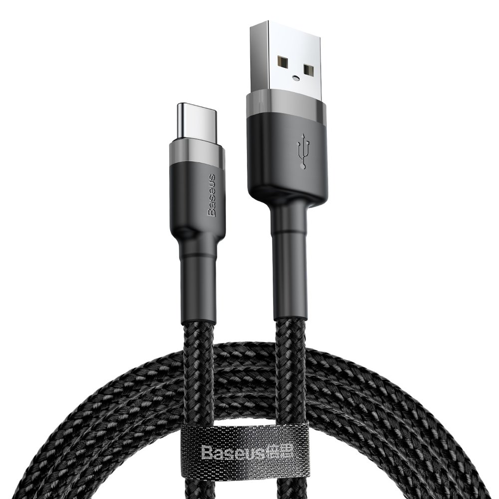 Baseus Cafule 3M Nylon Braided Cable USB To –  Type-C QC3.0 2A Black-Grey – CATKLF-UG1- 1 Year Warranty