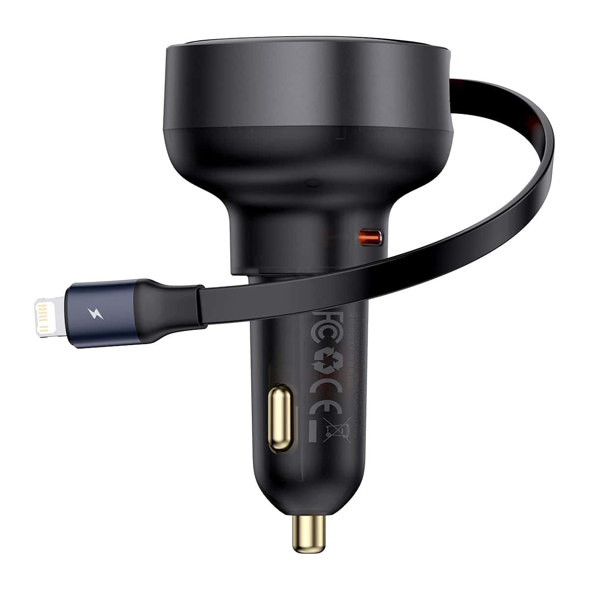 Baseus 55W Enjoyment Pro Car Charger C+Retractable iP Cable Cluster Black