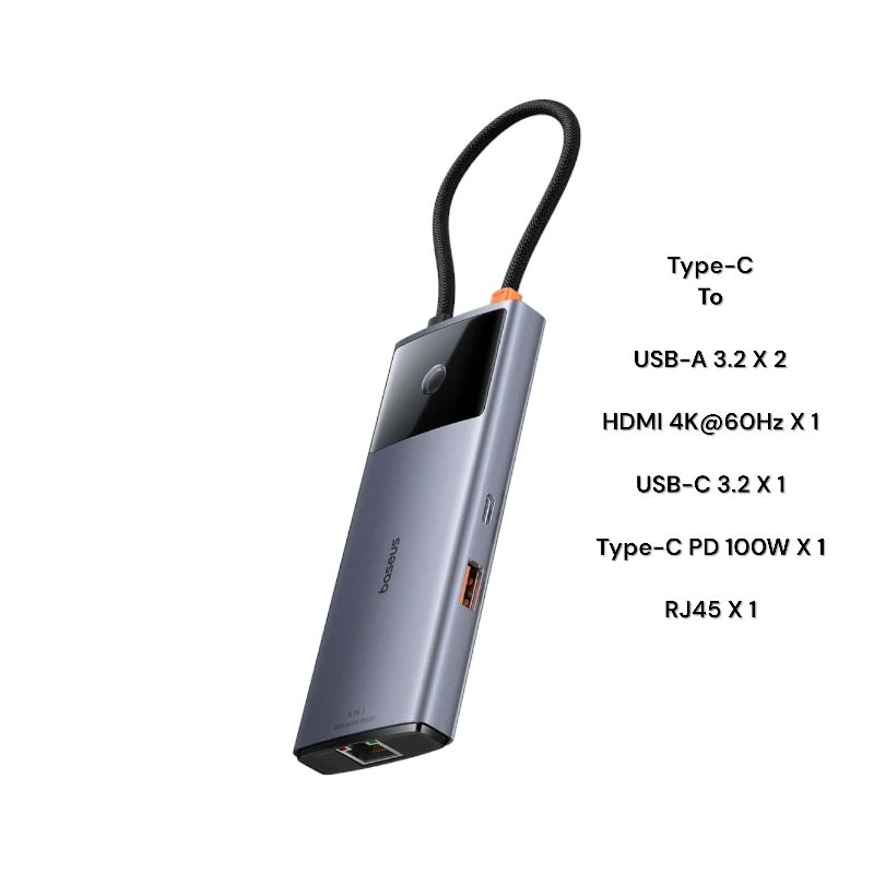 Baseus 6-in-1 USB-C HUB Metal Gleam Series II – Space Grey