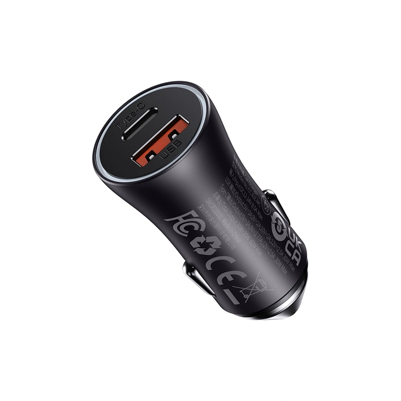 Baseus 60W Golden Contactor Max Dual Fast Car Charger – USB + Type-C (Dark Gray)