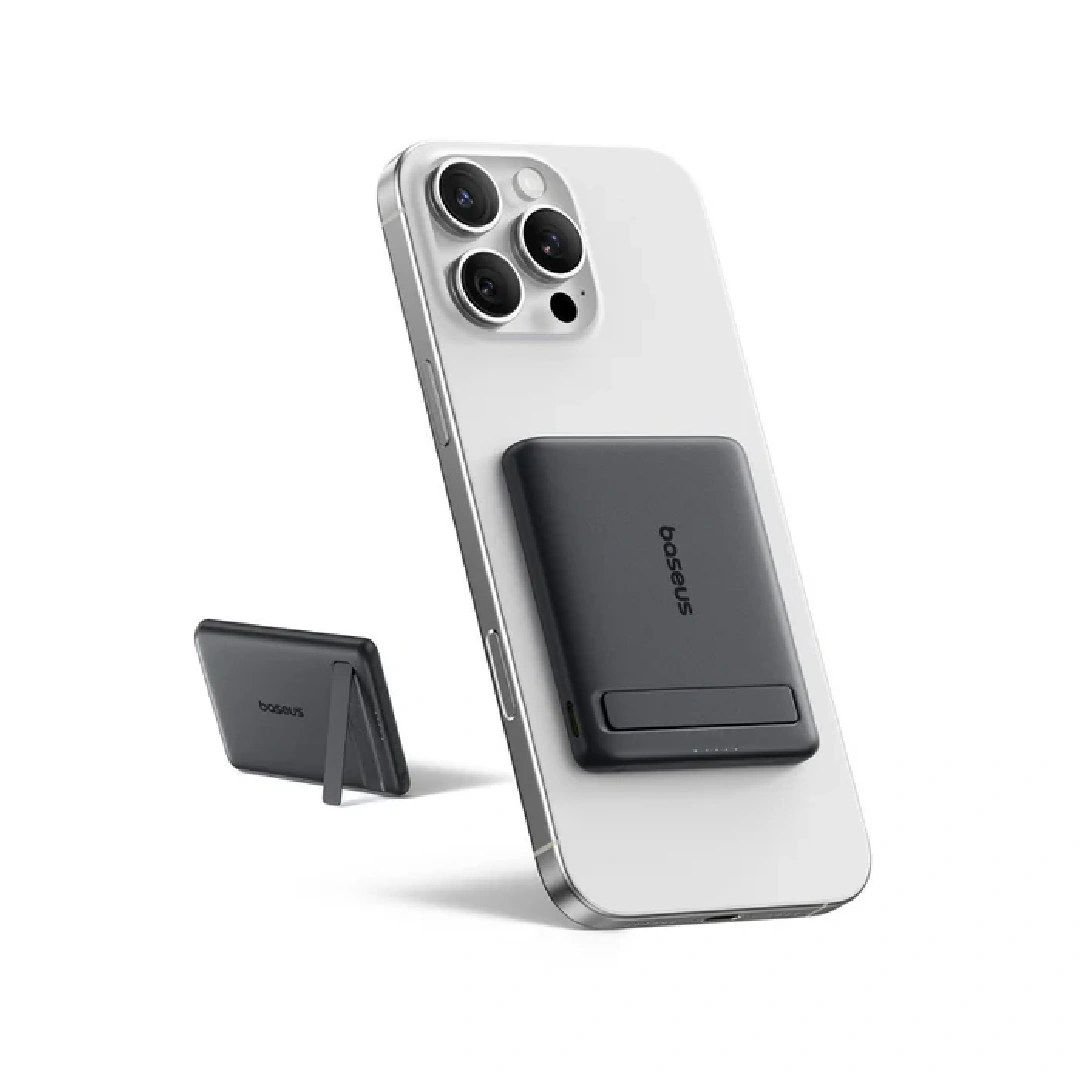 Baseus 5000mAh 20W Qi2 PicoGo AM31 Ultra-Mini Magnetic Power Bank with Kickstand Cosmic Black