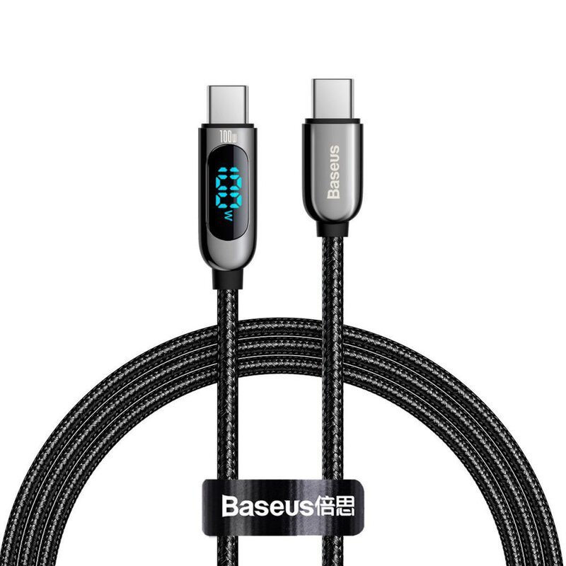 Baseus Display 1M 100W Fast Charging Data Cable Type-C to Type-C Black Digital Display- CATSK-B01- 1 Year Warranty
