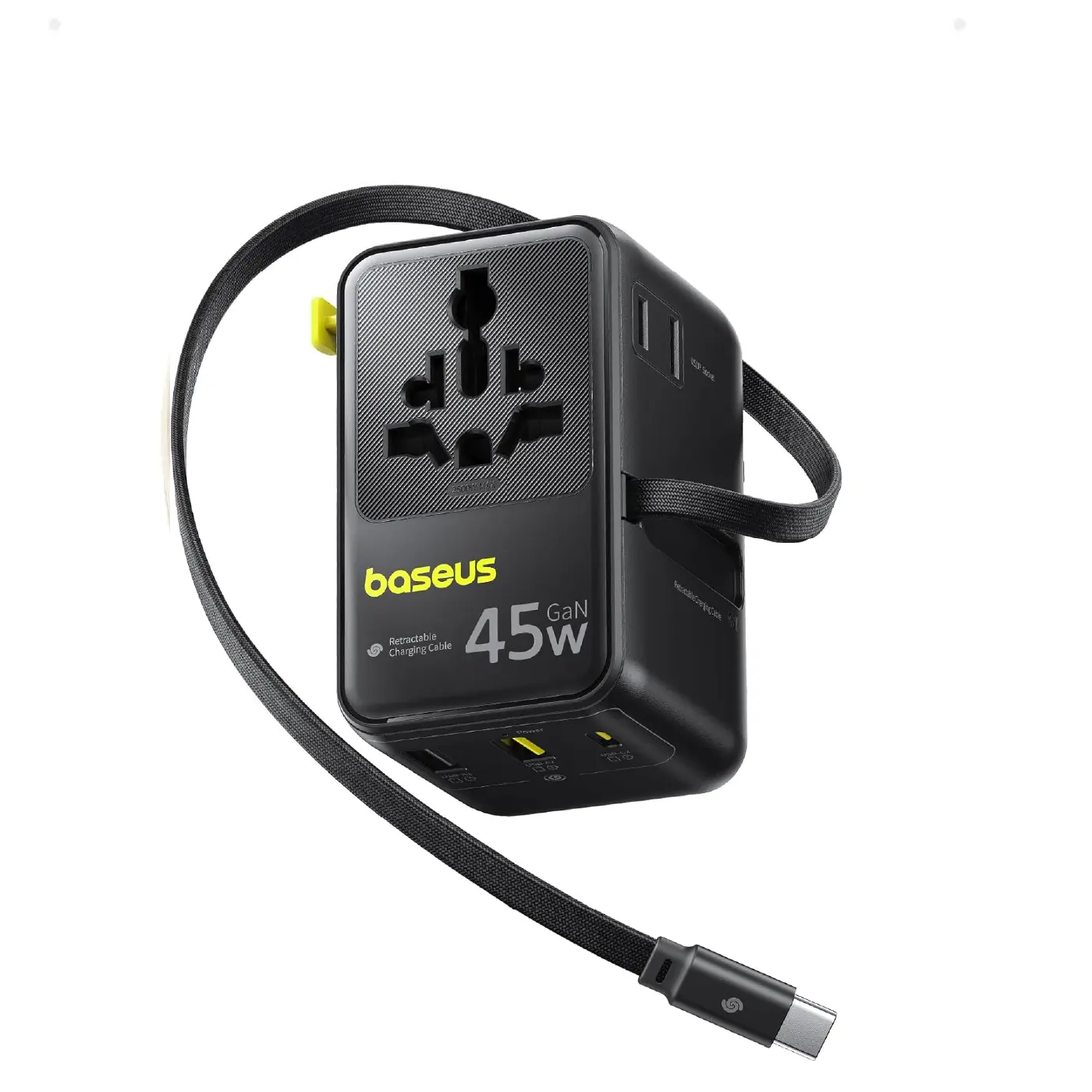 Baseus Picogo 45W 6-in-1 Universal Travel Adapter – with Retractable Cable – Cosmic Black – AG11 – E0307F00 -1 Year Warranty