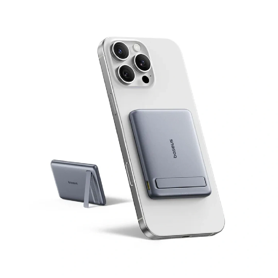 Baseus 5000mAh 20W Qi2 PicoGo AM31 Ultra-Mini Magnetic Power Bank with Kickstand Space Grey