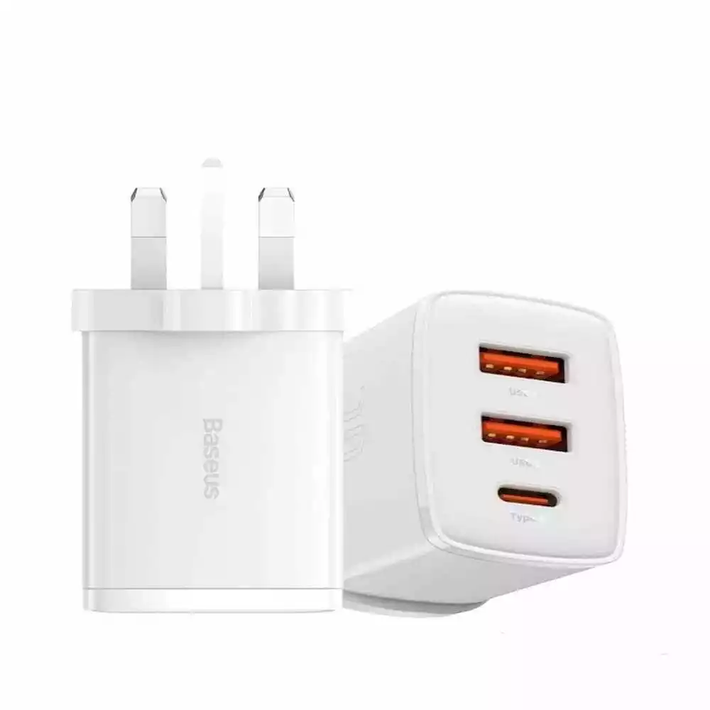 Baseus 30W 2U+C Compact Fast Charger UK White – CCXJ030102 –