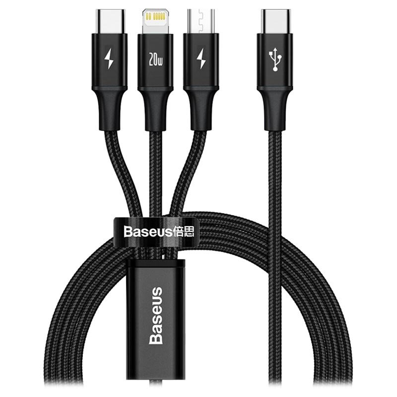 Baseus Rapid 1.5 Meter Type-C to M+L+T PD 20W, 3A, 2A Cable- 1 Year Warranty