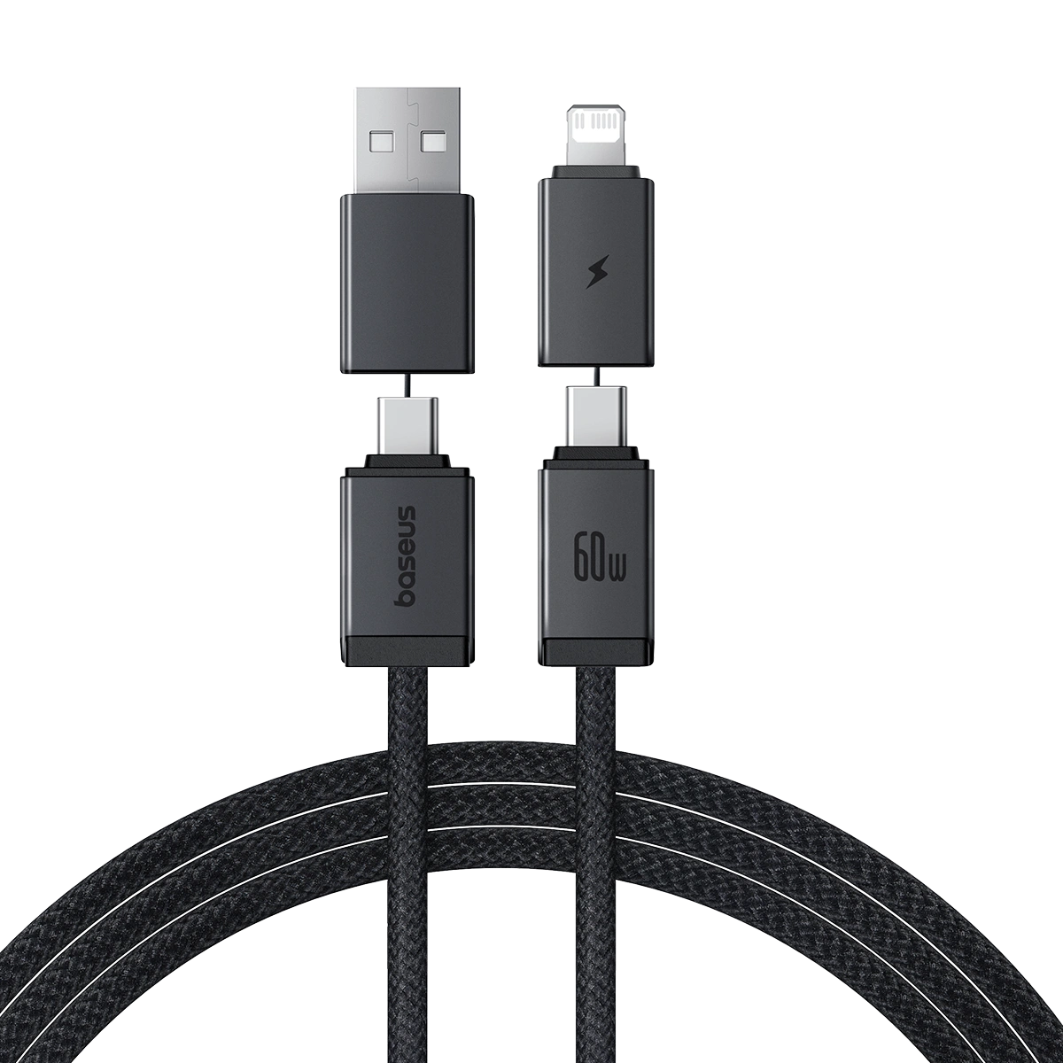Baseus 1 Meter 60W Versatile Two-for-Two Fast Charging Cable with U+C to C+L Converter – Cosmic Black