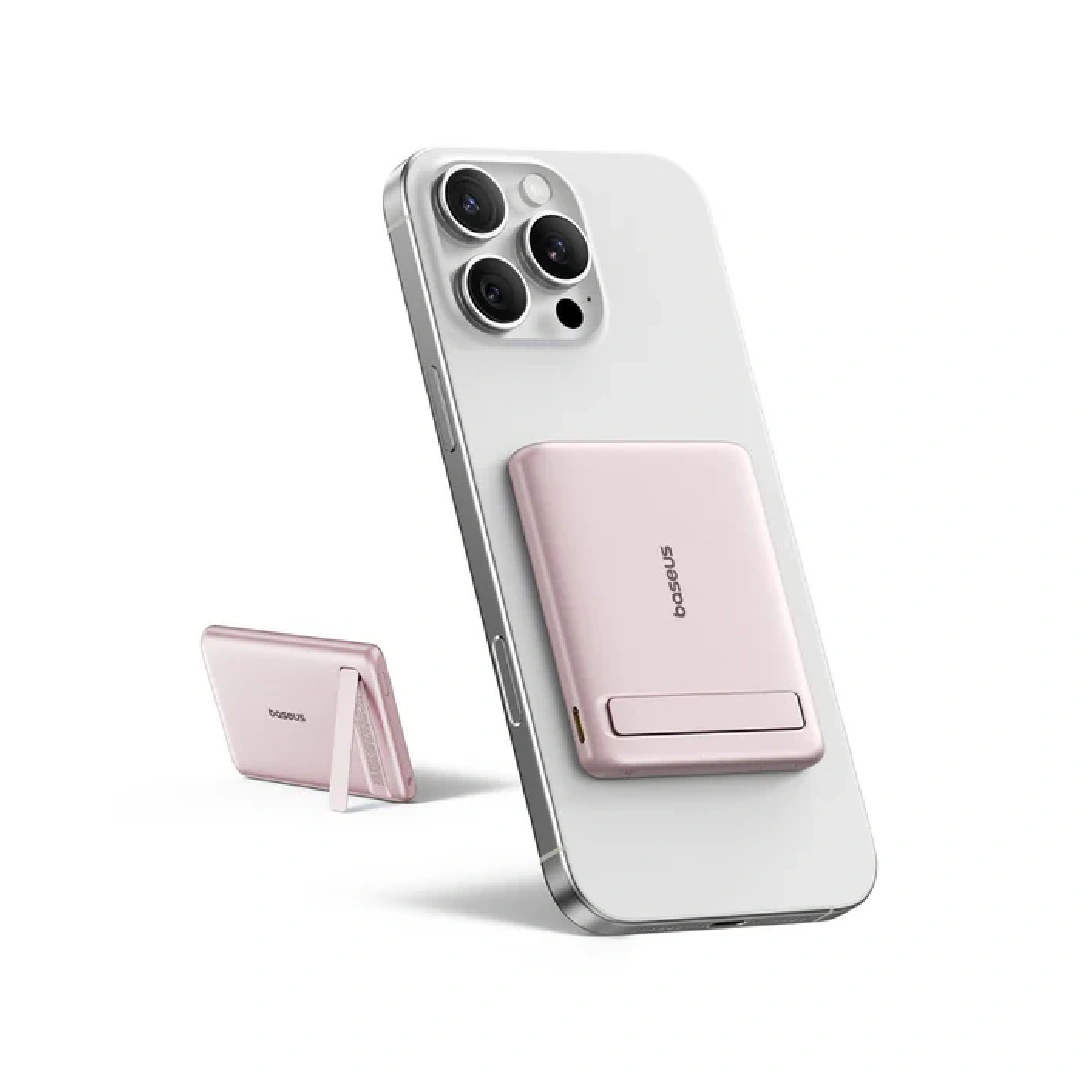 Baseus 5000mAh 20W Qi2 PicoGo AM31 Ultra-Mini Magnetic Power Bank with Kickstand Nebula Pink