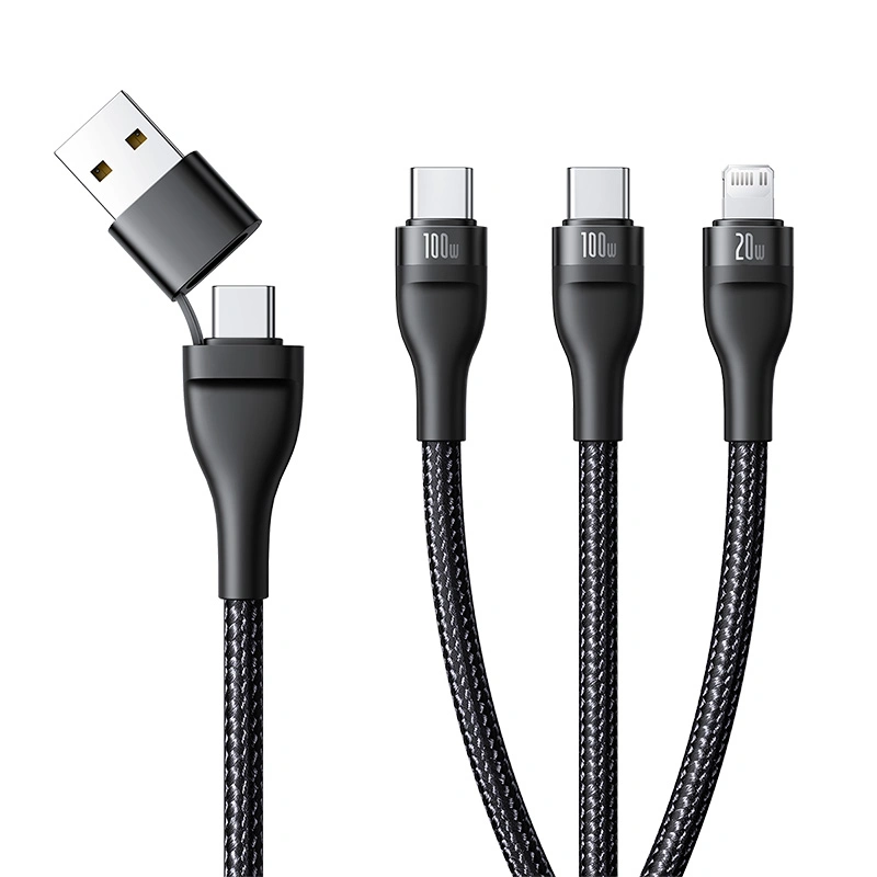 Baseus 1.5Meter Flash Series 3 Two-for-three U+C to C+C+L 100W Fast Charging Cable –  Cluster Black – P10377501111-00