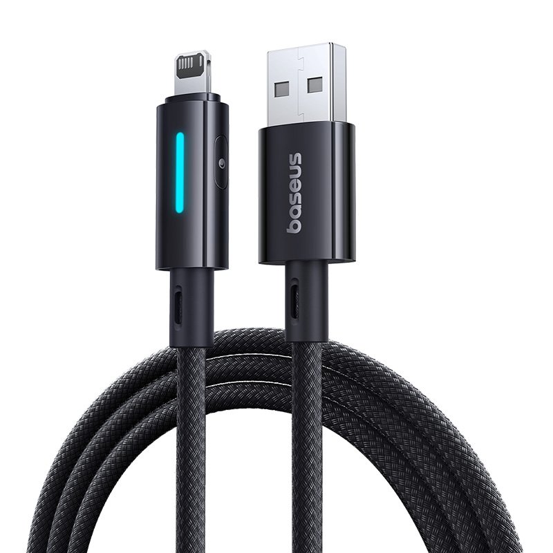 Baseus 1 Meter Lit Button-Control USB to Lightning 2.4A Fast Charging Data Cable – Cosmic Black