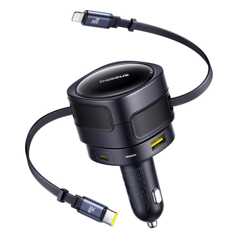 Baseus Enjoyment Max Car Charger C+L Cables & U+C Ports 90W Cosmic Black